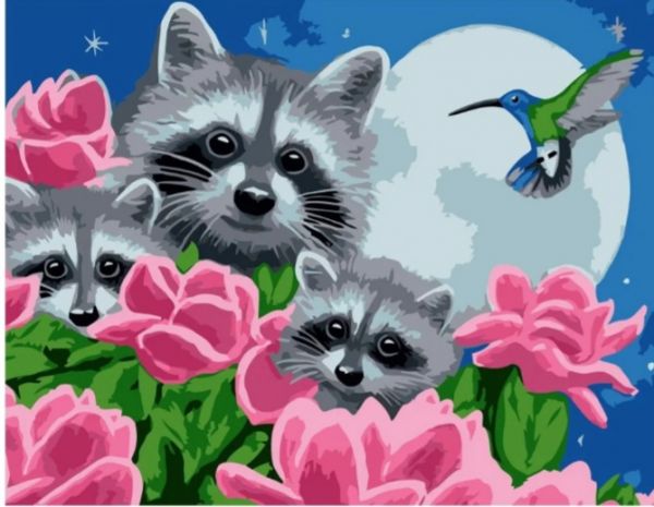 Набір для розпису по номерах Єнотики серед квітів