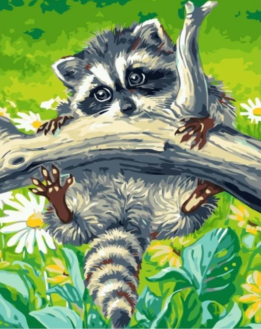 Набір для розпису по номерах Єнотик на гілці