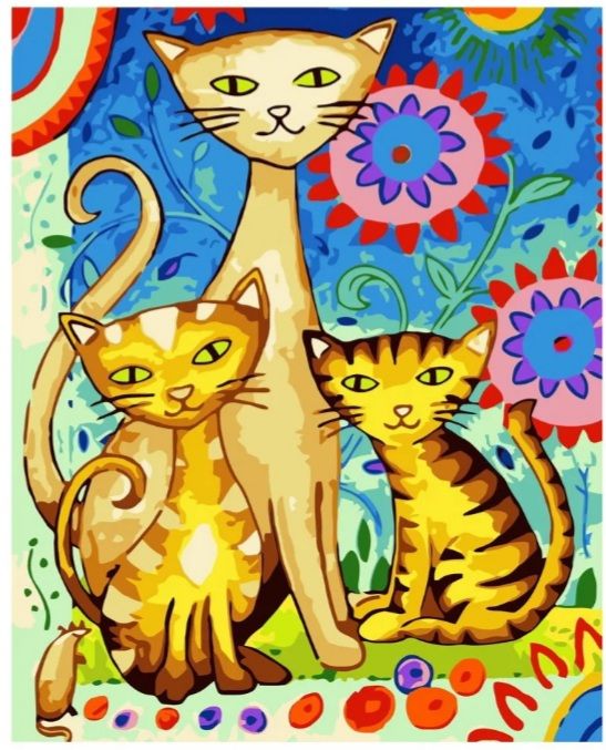Набір для розпису по номерах Барвисте тріо котів