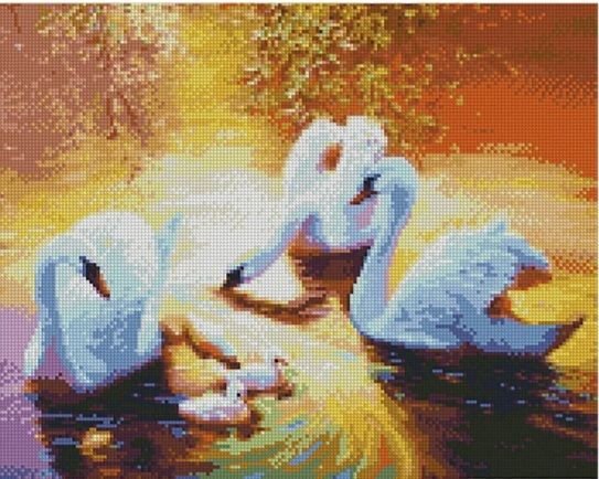 Алмазна картина Лебеді на заході в ставку