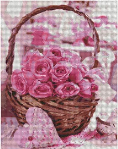 Алмазна картина  Кошик рожевих троянд
