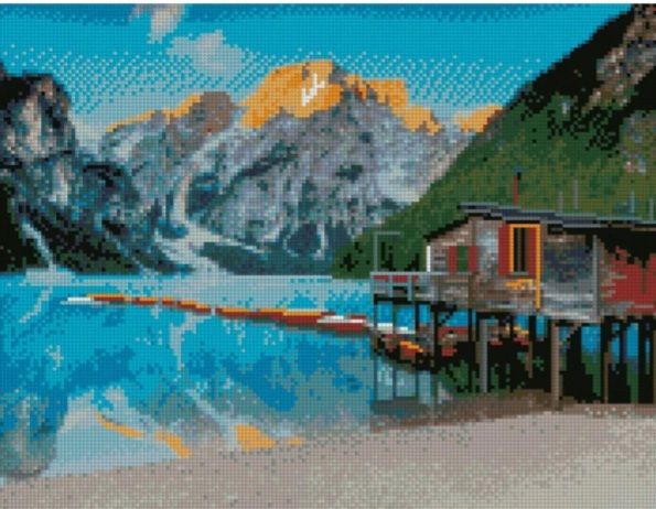 Алмазна картина Будинок біля гірського озера