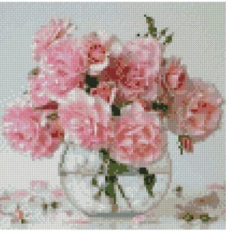 Алмазна мозаїка Рожеві квіти у вазі