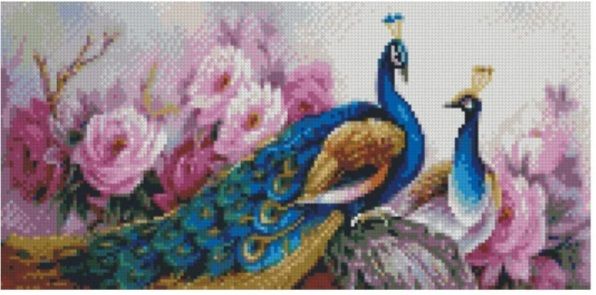 Алмазна мозаїка Павлини у квітах