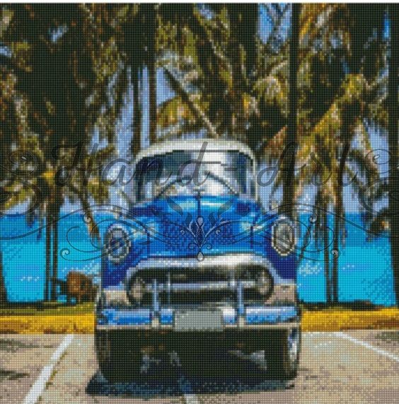 Алмазна мозаїка  Синій ретро автомобіль