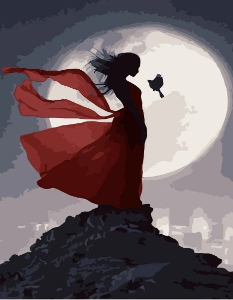 Картина за номерами Червона сукня на тлі місяця