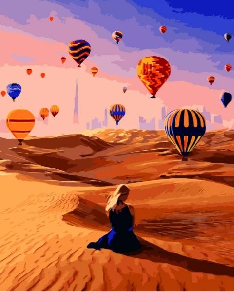 Картина за номерами   Повітряні кулі серед пустелі