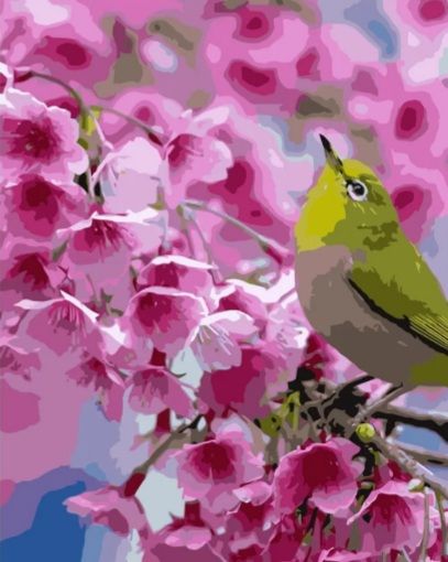 Картина за номерами  Зелена пташка на гілці