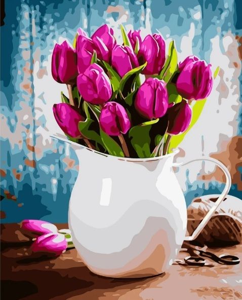 Картина за номерами Тюльпани з бузком і нарцисами