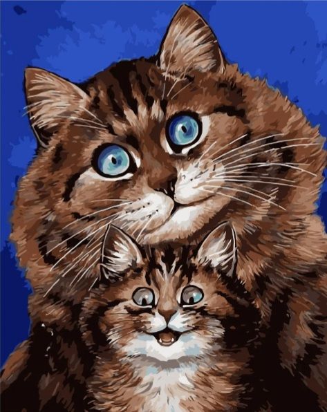 Картина за номерами  Кішка з веселим кошеням