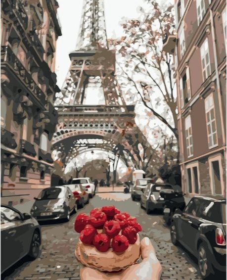 Картина за номерами Кекс з малиною на фоні Ейфелевої вежі