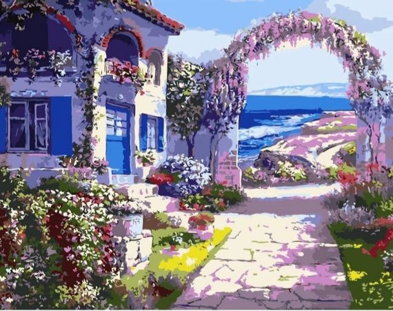 Картина за номерами Будиночок з квітами