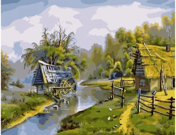 Картина за номерами Водяний млин і будиночок