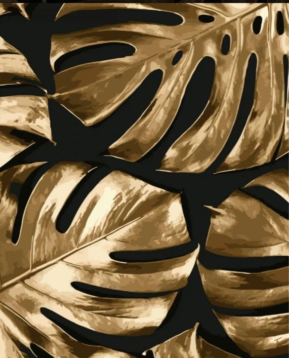 Картина за номерами Золоті листки монстери на чорному