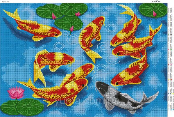 Схема для вишивки  9 карпів Схема для вишивки  9 карпів