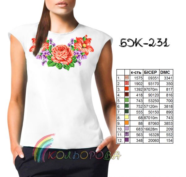 Блузка жіноча без рукавів №231 (заготовка не пошита)