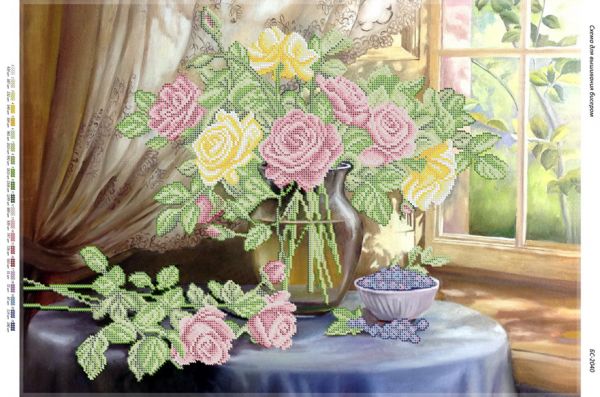 Схема для вишивки Натюрморт з трояндами біля вікна Схема для вишивки Натюрморт з трояндами біля вікна