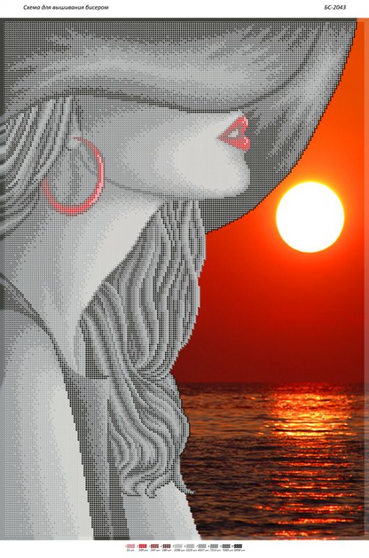 Схема для вишивки Дівчина в капелюсі на червоному заході Схема для вишивки Дівчина в капелюсі на червоному заході