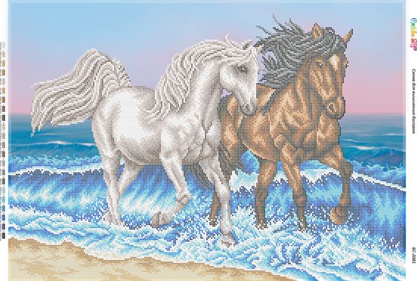 Схема для вишивки Коні біля моря Схема для вишивки Коні біля моря