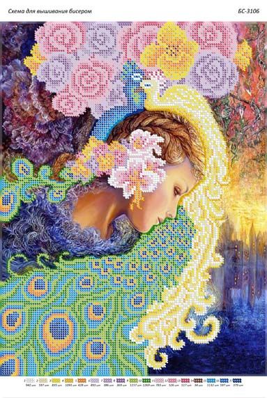Схема для вишивки Дівчина з павичами Схема для вишивки Дівчина з павичами