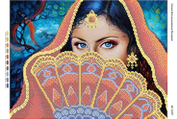 Схема для вишивки Дівчина з віялом Схема для вишивки Дівчина з віялом