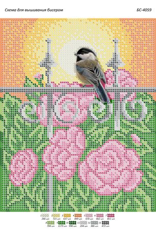 Схема для вишивки Синичка і півонії Схема для вишивки Синичка і півонії