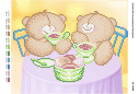 Схема для вишивки Ведмедики з чаєм Схема для вишивки Ведмедики з чаєм