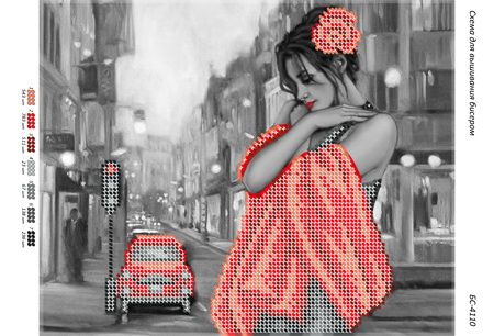 Схема для вишивки Дівчина у червоному  ч/б Схема для вишивки Дівчина у червоному  ч/б