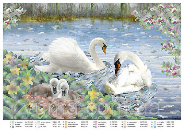 Схема для вишивки часткова  Лебеді Схема для вишивки часткова  Лебеді