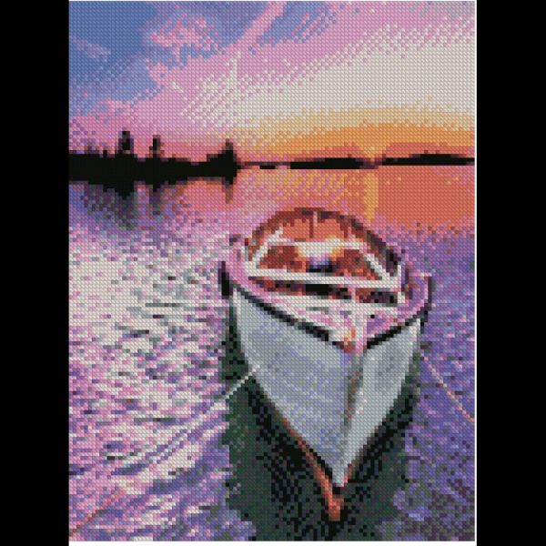 Алмазна мозаїка Човен на тлі яскравого заходу сонця