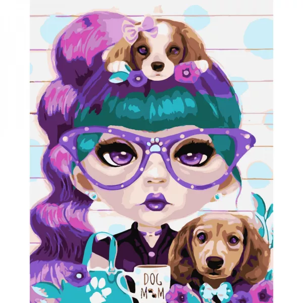 Набір для розпису по номерах Модна дівчина разом з цуценятами