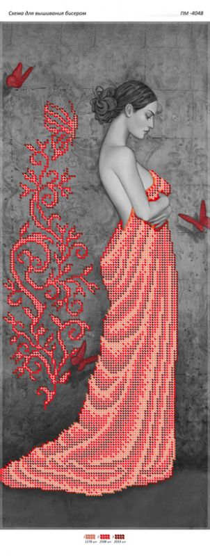 Панно для вишивки Дівчина в червоному з метеликами